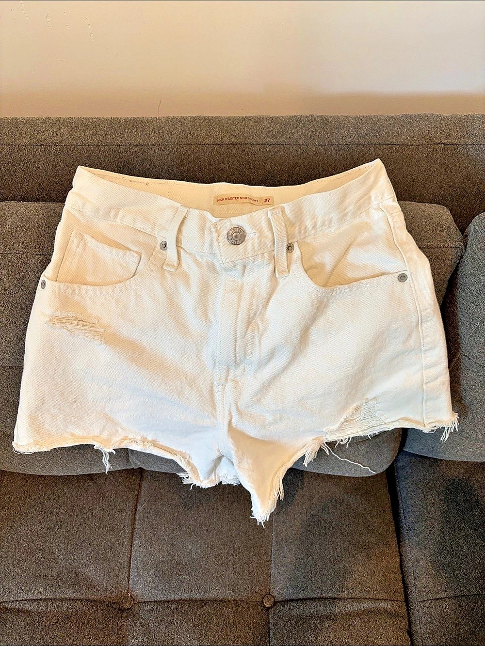 Levi's High Waisted Mom Jean Shorts in White